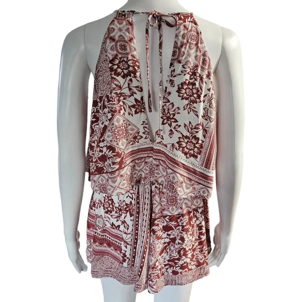 Altar'd State Red & White Patchwork Bandana Print Halter Romper Size Small - Image 5