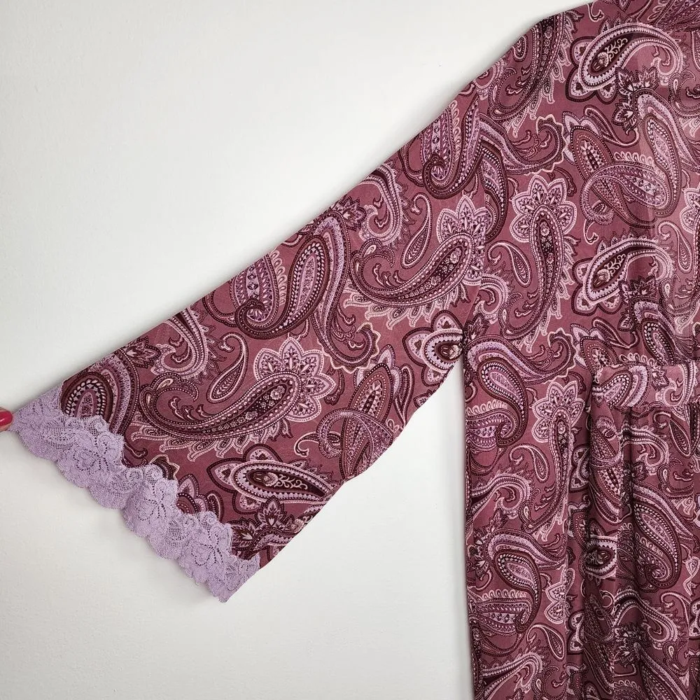 Valerie Stevens Robe Mauve Chiffon Paisley Print Lace Accent Cuffs Size L - Image 9