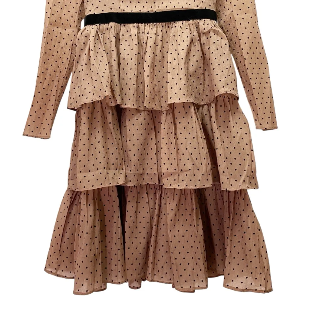 NWT Rachel Parcell Ruffle Tiered Midi Dress Brown Black Polka Dot Chiffon Size 4 - Image 10