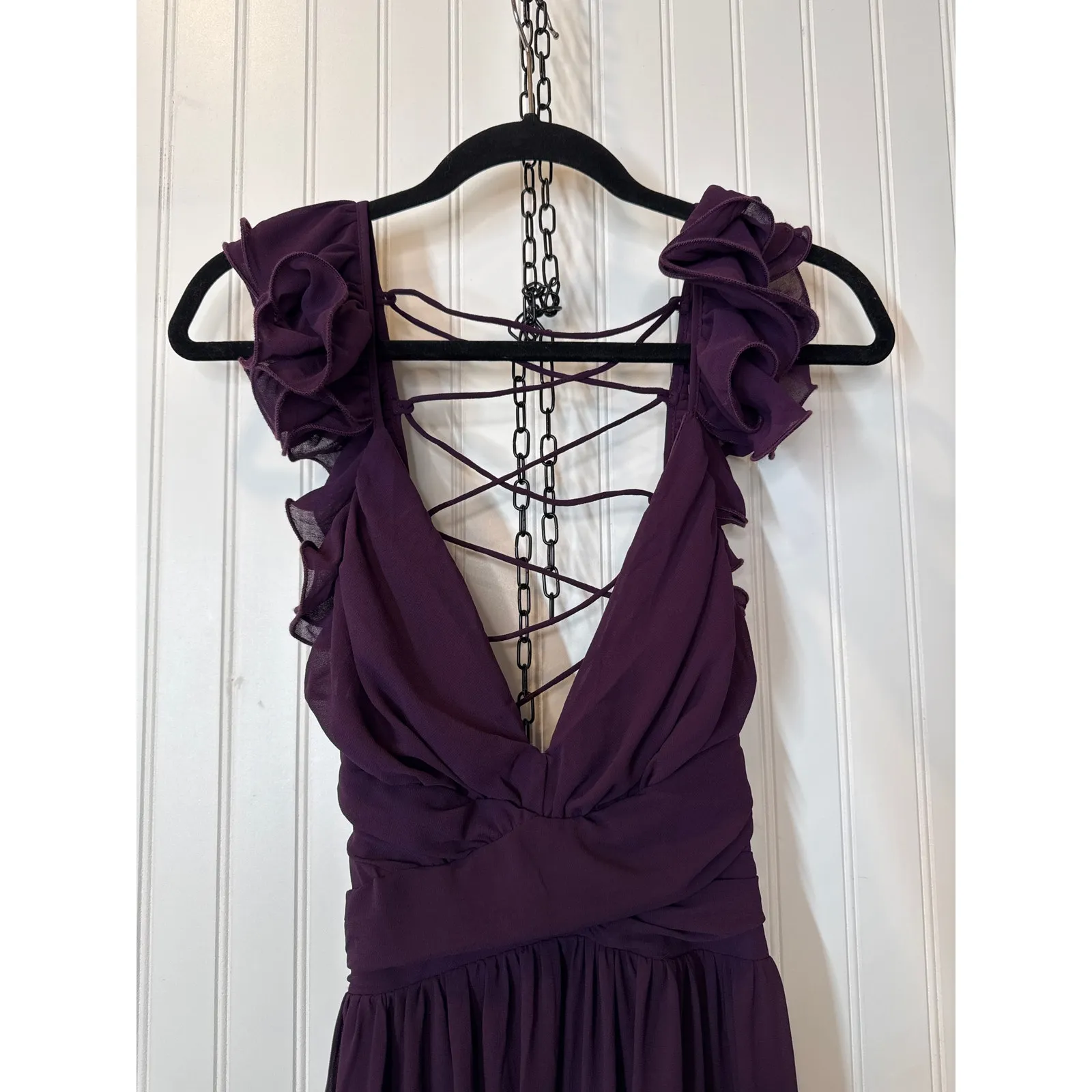 NWOT Lulus Soiree Celebration Purple Ruffled Lace-Up Maxi Dress Bridesmaid Sz L - Image 5