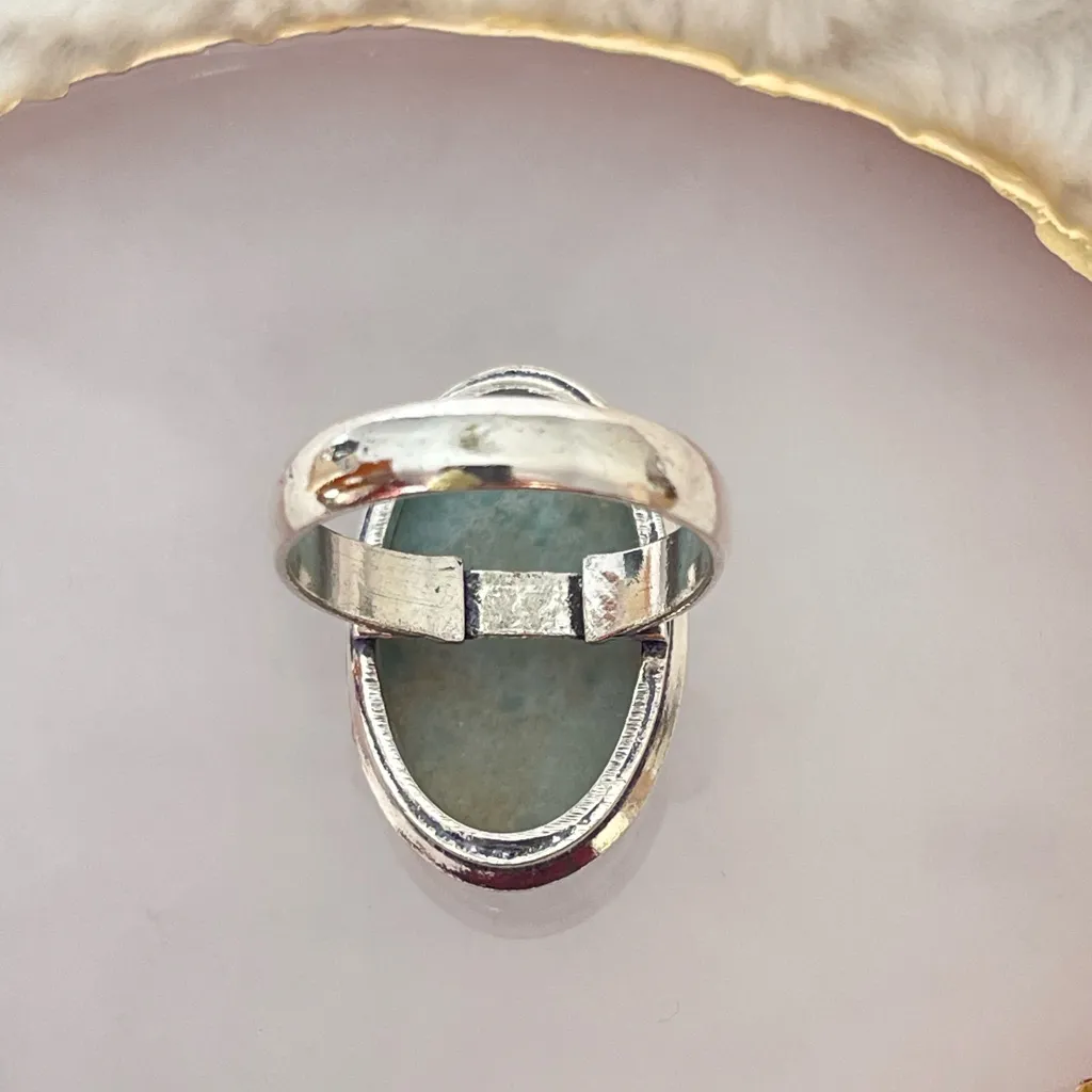 Amazonite Oval Statement Ring Size 9.5 Blue - Image 3