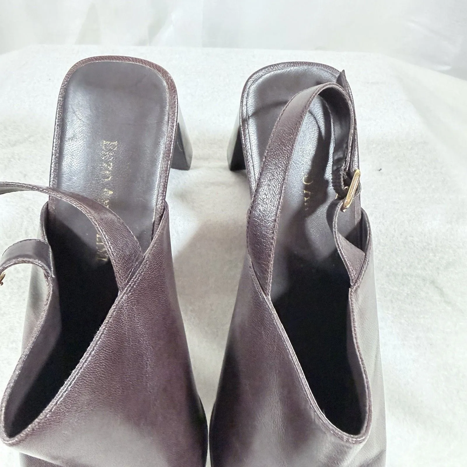 Enzo Angiolini  Womens 8.5 Brown Leather Square Toe Slingback High Heel Classy - Image 4