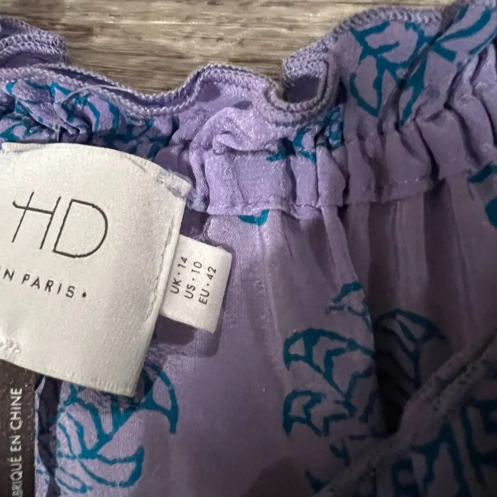 ANTHROPOLOGIE x HD In Paris 100% Silk Panorama Tank Top Lilac Teal Boho Size 10 - Image 11
