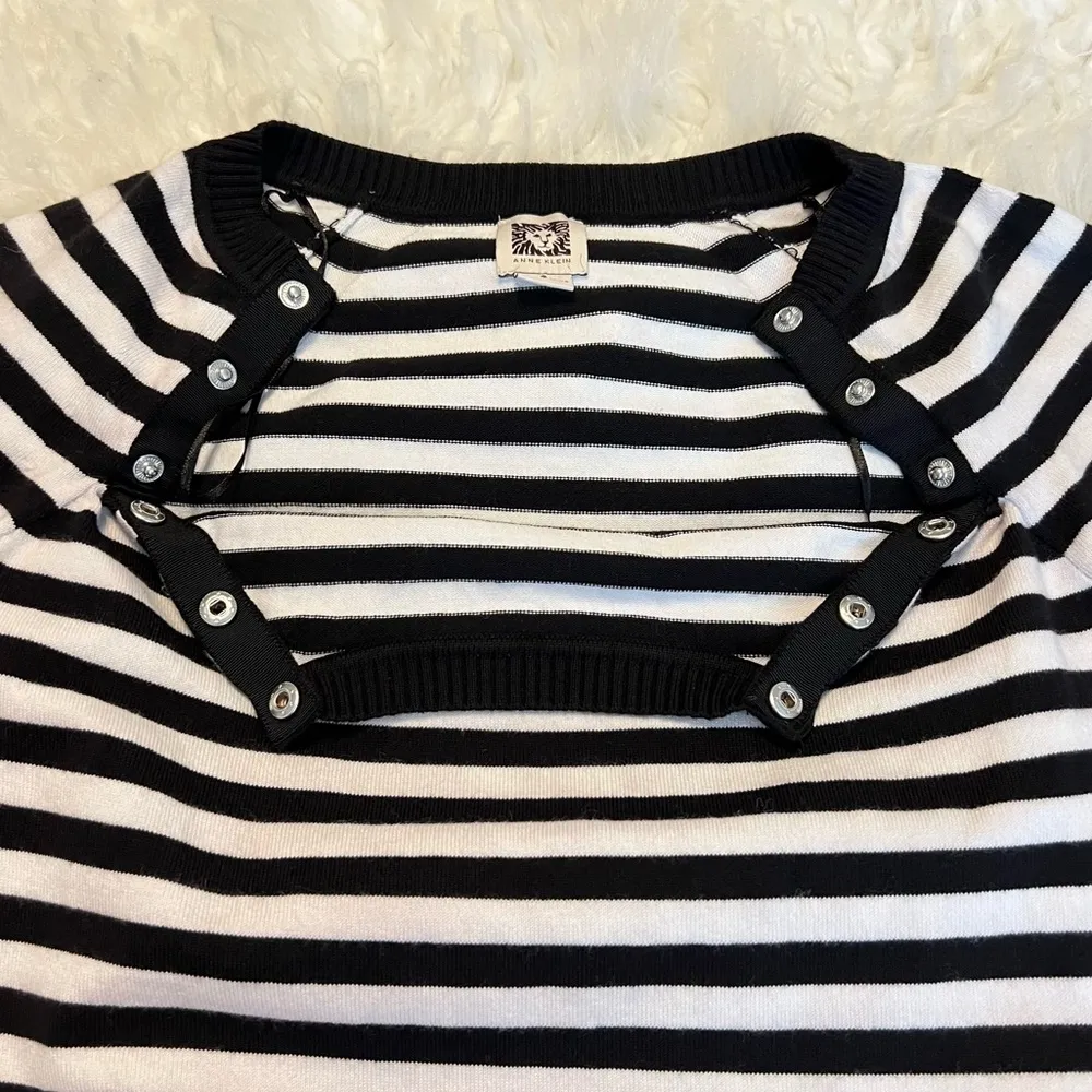Anne Klein Striped Color Block Sweater Top Women’s Size Small Snap Detail Soft - Image 5