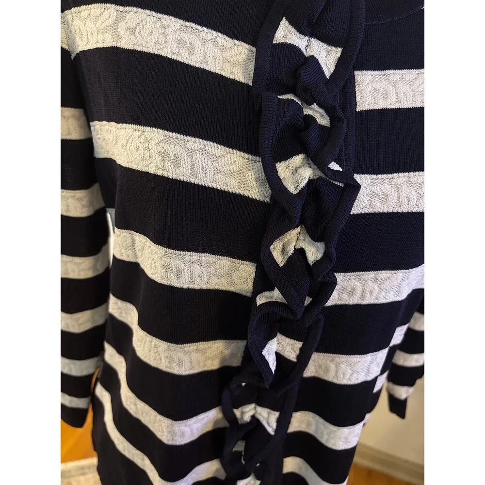 Exclusively Misook Size XS Striped Cardigan Sweater Ruffled Textured Lace - Image 2