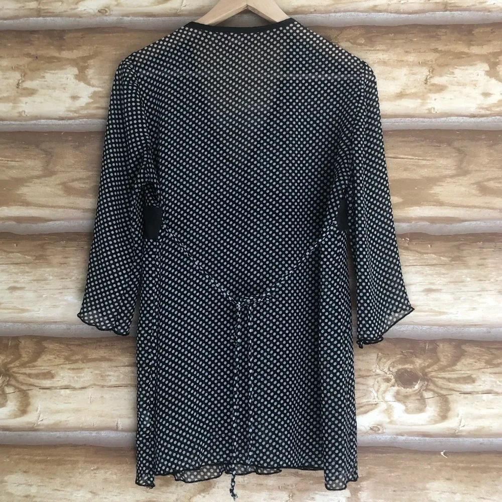 Vintage sheer polka dot Knit Werks babydoll blouse Jr XL Black - Image 12