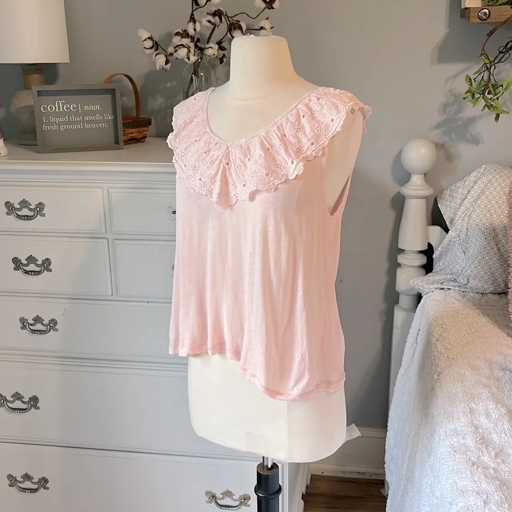 Altar'd State Ruffle Eyelet Collar Peach Pastel Flowy Top - Image 4