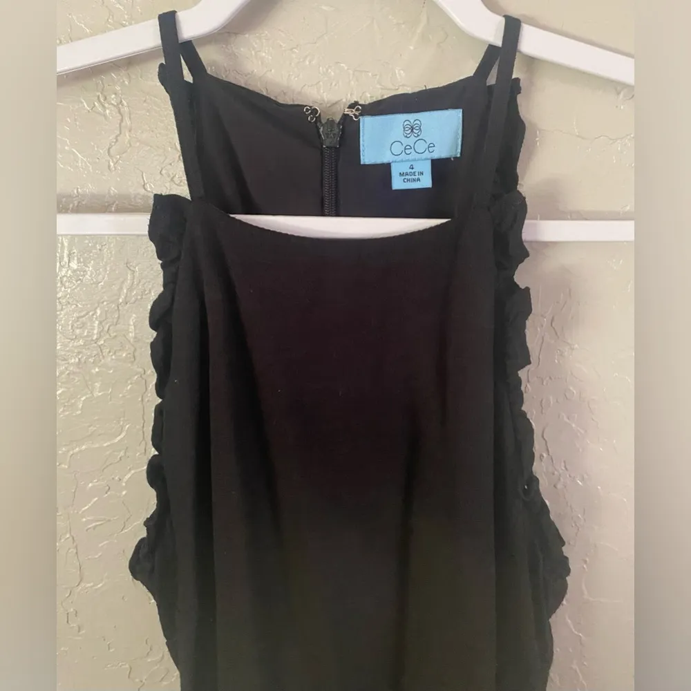 CECE Jumpsuit with Ruffle Accent & Wide Leg Black Size 4 EUC - Image 3