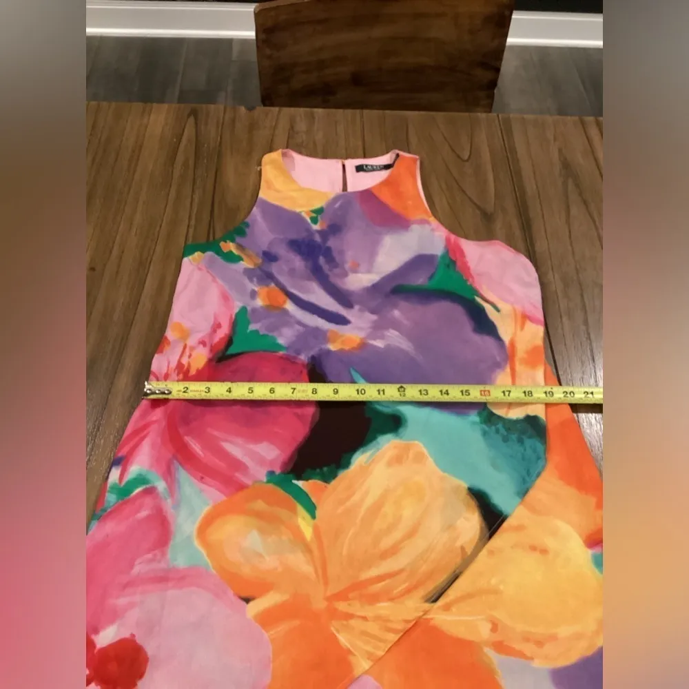 Lauren Ralph Lauren Floral Colorful Sleeveless crepe shift Cocktail mini Dress 6 - Image 9