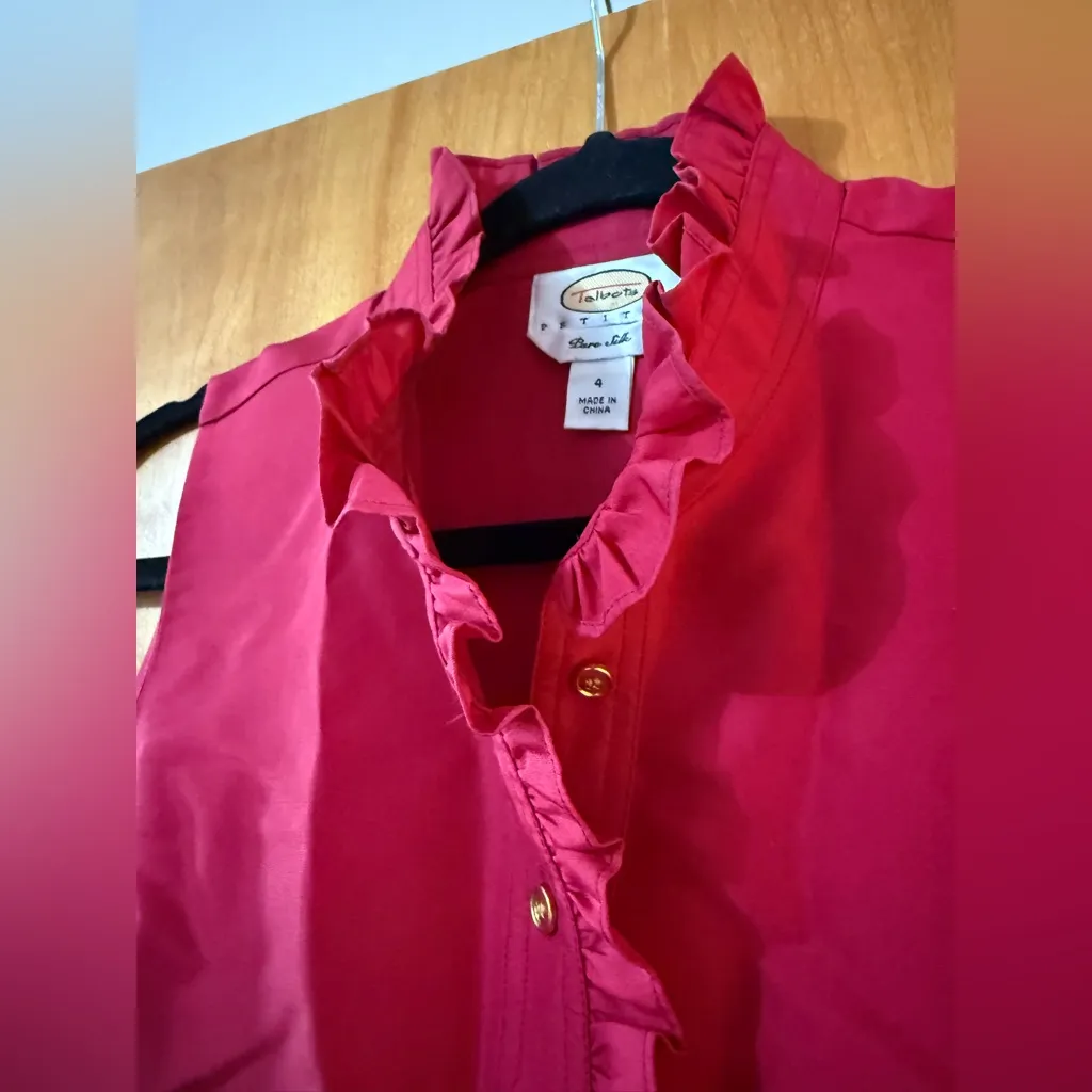 Talbots Doupiini Pure Silk Sleeveless Top Blouse Ruffle Collar Colorful Vintage - Image 5