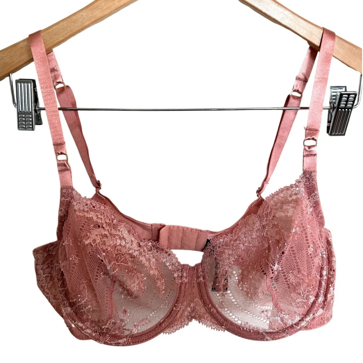 Natori Pink Lace Mesh Sheer Underwire Adjustable Bra/Bralette Lingerie-36C - Image 5