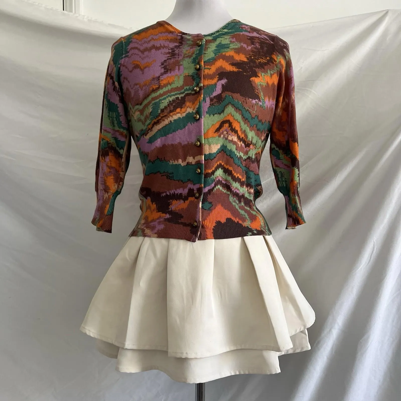 Plenty by Tracy Reese 100% Cotton Knit Cardigan S Multi-Color Zig Zag Boho - Image 3