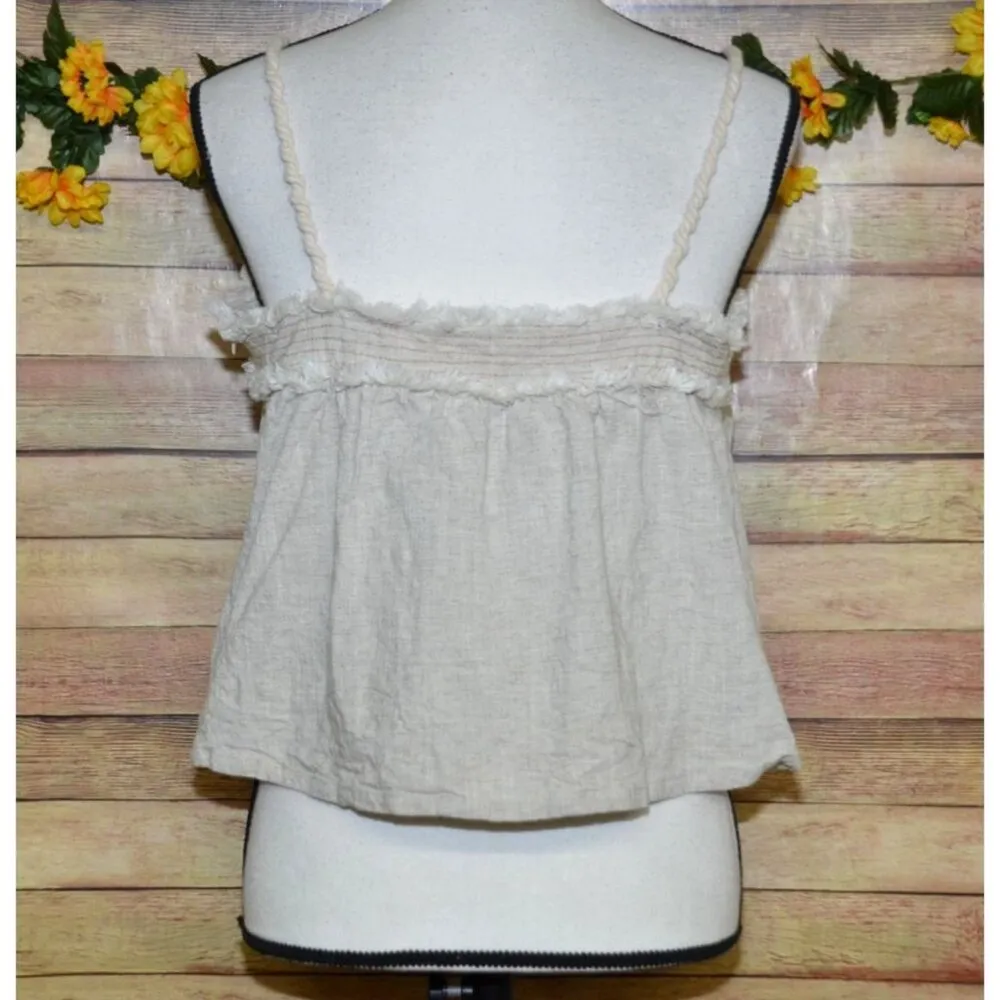 Moon River Beige Crop Tank Top Size M Linen Blend Fringe Rope Straps Cottage - Image 8