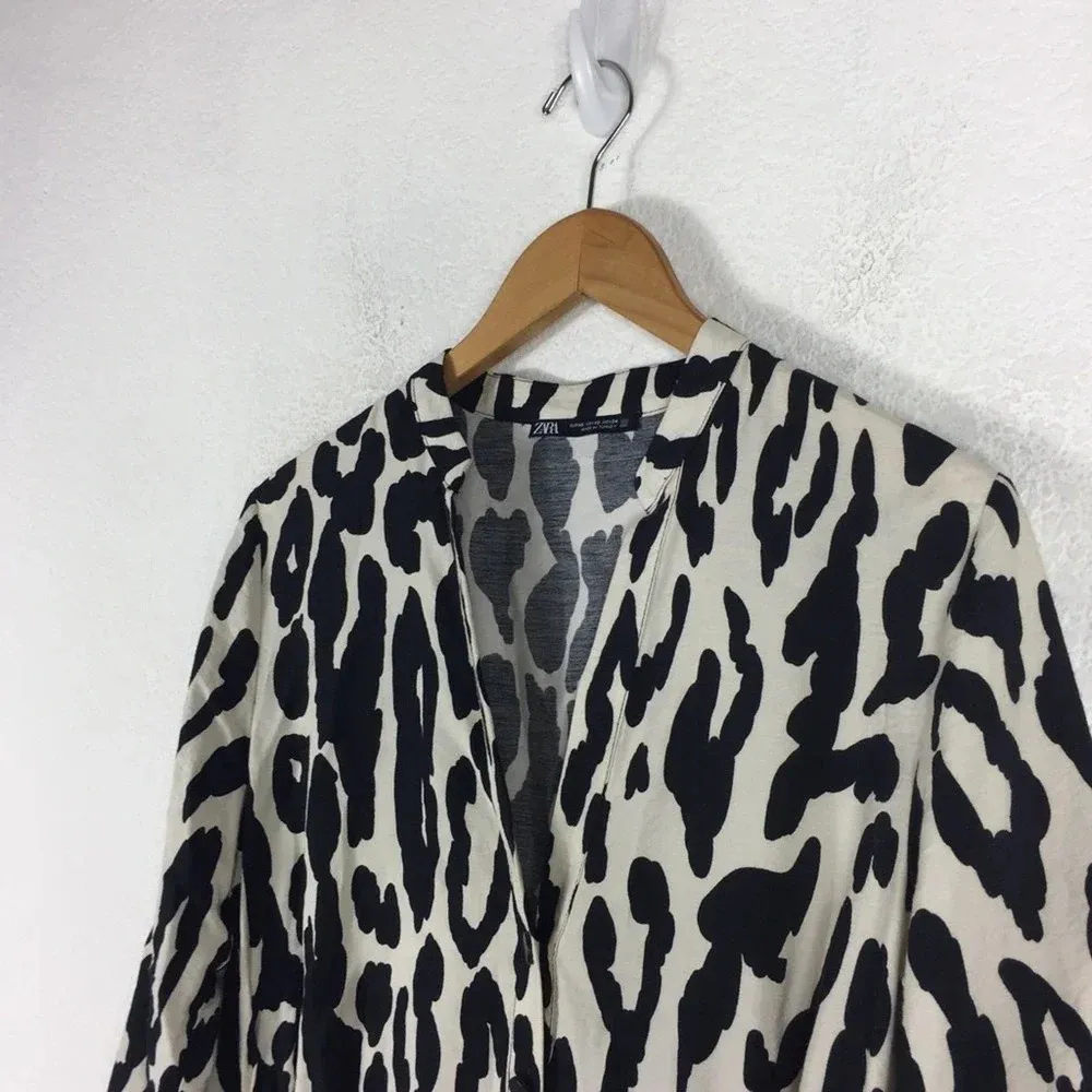 Zara Animal Print Long Sleeve Aline Button Mini Shirt Dress XS - Image 8