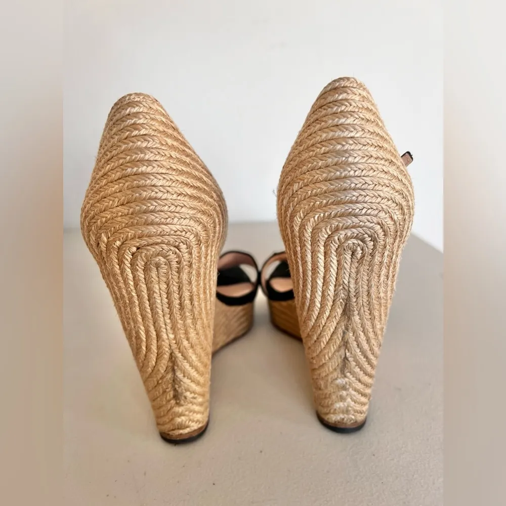 Gucci Horsebit  Suede Wedge Espadrille Platform Wedge Black Suede Sandals S 40 - Image 7