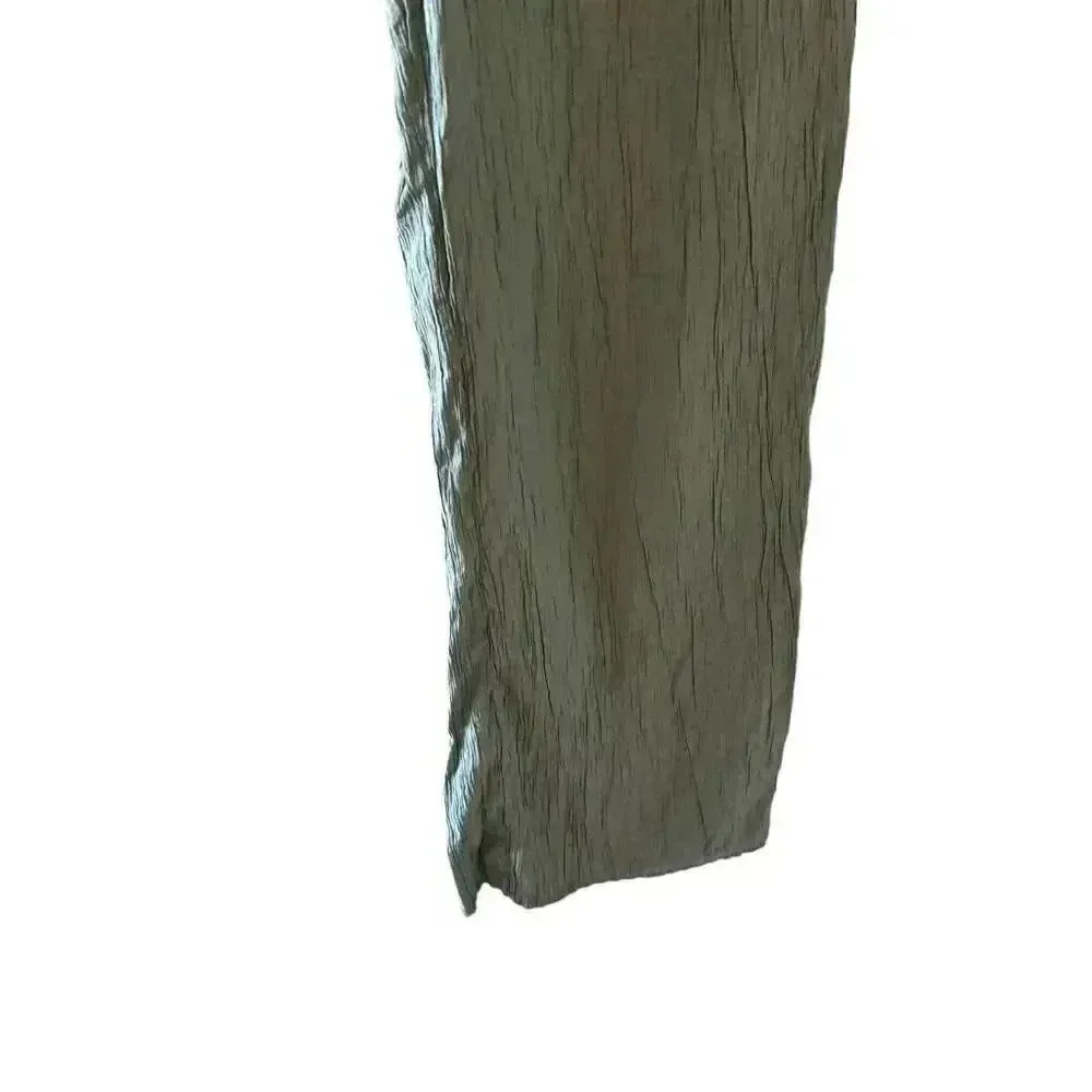 Zara Green Viscose Wide Leg Y2K  Drawstring Waist High Rise Pants SZ XS #2130 - Image 6