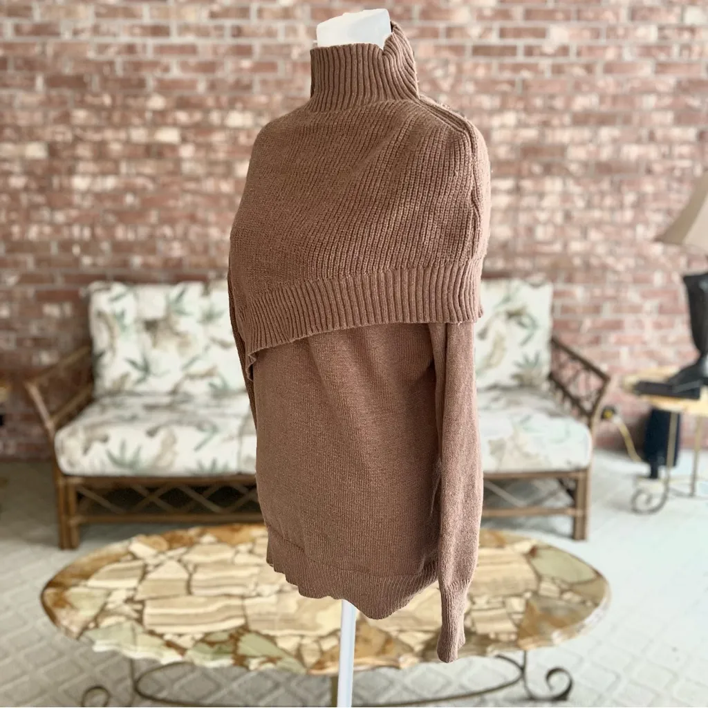 Shein Sweater Turtleneck Foldover Balloon Sleeve Brown L Cozy not for sale - Image 5
