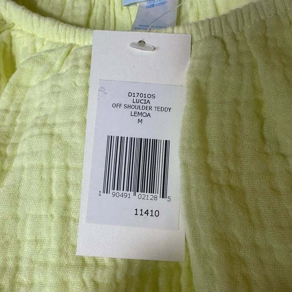 Eberjey Lucia Off Shoulder Teddy Romper Yellow NEW - Image 5