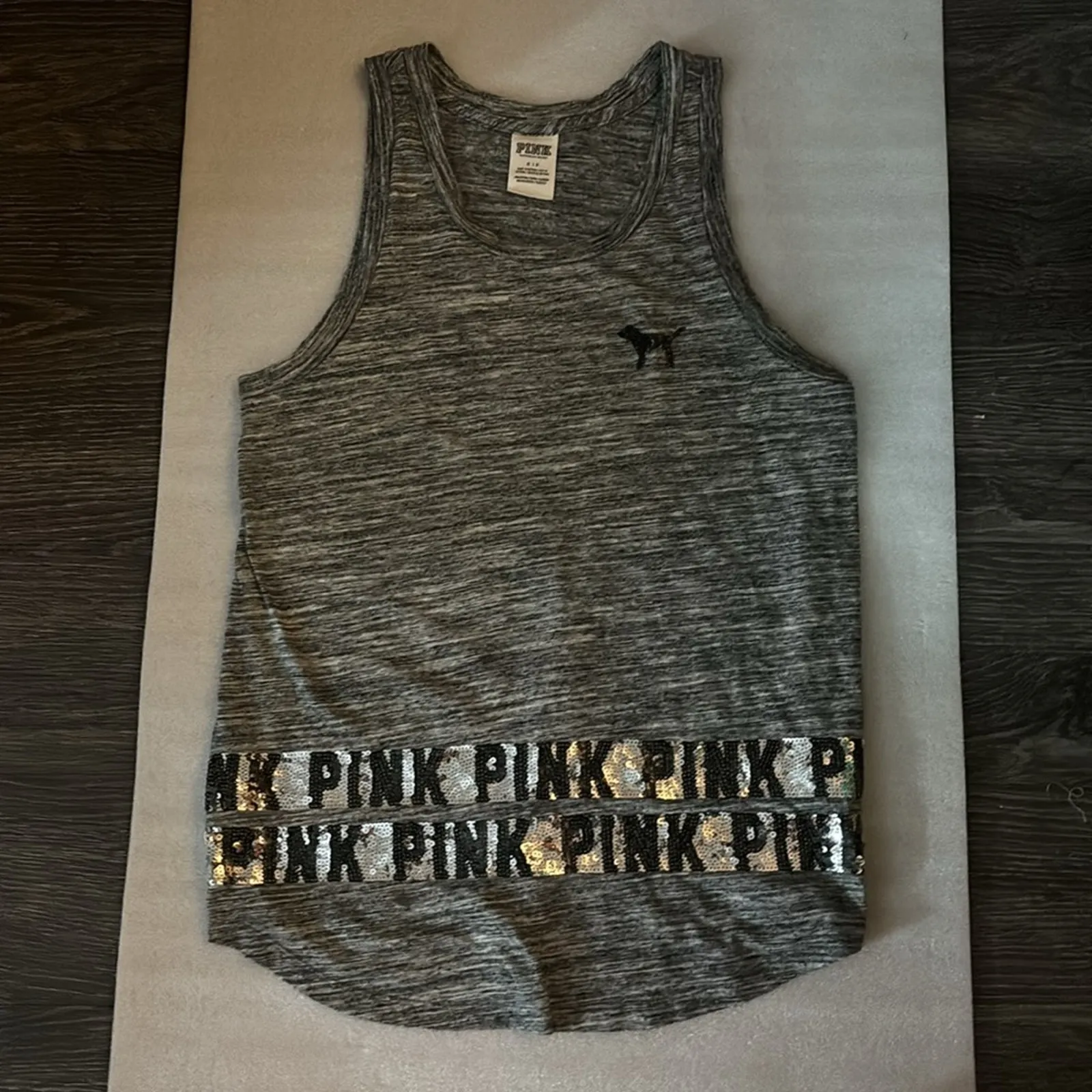 PINK Victoria's Secret Bling Sequin Grey Tank Top Logo S Activewear Sportswear - Image 3