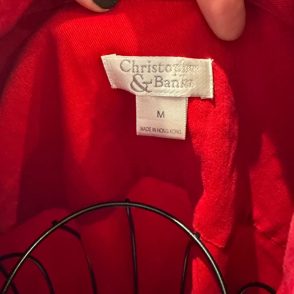 Red Star Patriotic Flag Button Up Woman’s Long Sleeve Collared Top Size Medium - Image 8