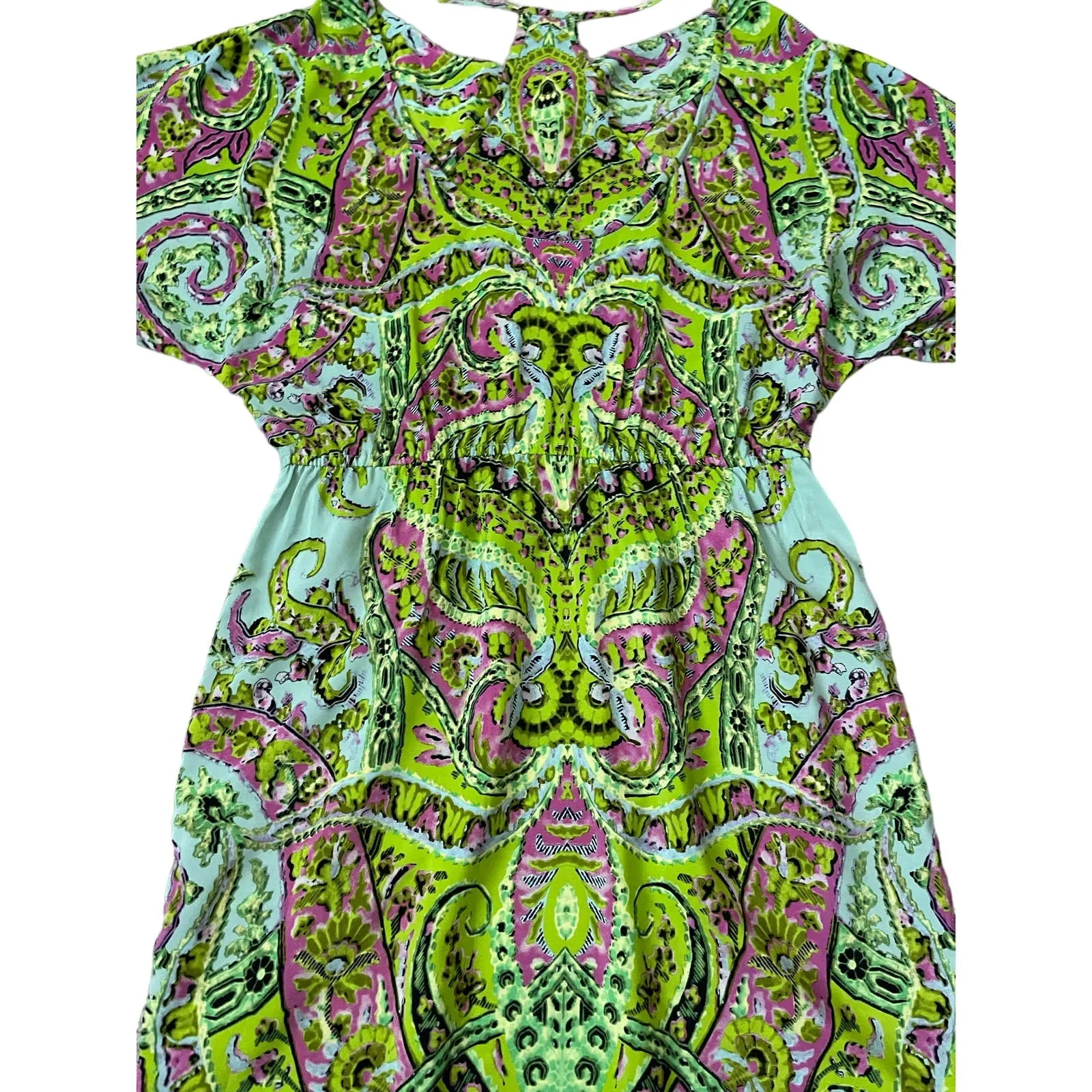 Yoana Baraschi Midi Green/Purple Silky‎ Midi Dress with Pockets Size Small - Image 3