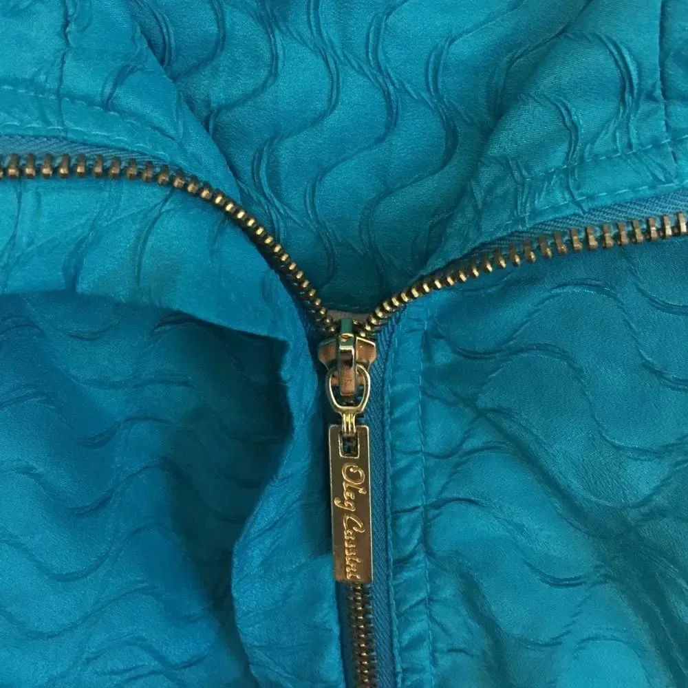 Vintage 90s Oleg Cassini Jacket Turquoise Zip Up M - Image 4
