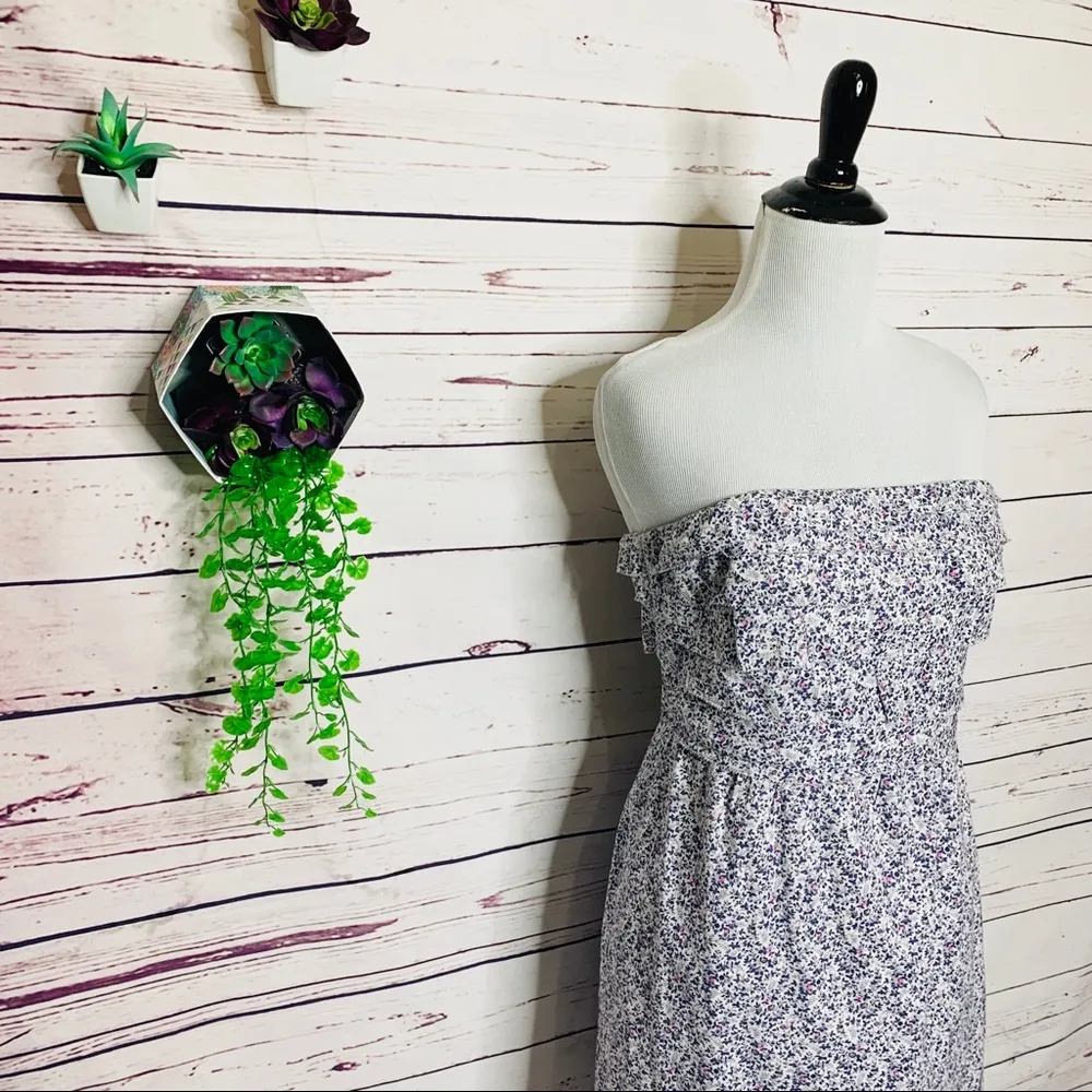 J. Crew Blue & White Floral Strapless Mini Dress Size 6 Small - Image 4