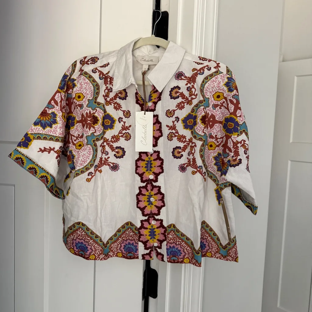 NWT Cleobella JENI BLOUSE LAGOS Short Sleeve Button Down Top - Image 2