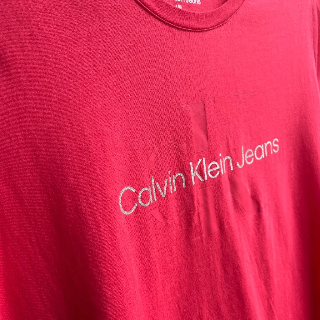 Calvin Klein Sz L Regular Tee shirt Pullover Stretch Top Pink Candy Apple Size L - Image 3