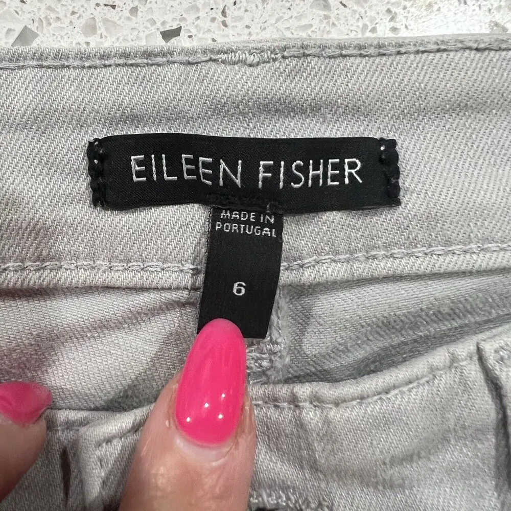 Eileen Fisher Size 6 Jeans Slim Straight Leg Denim Mid Rise Light Gray Stretch - Image 3