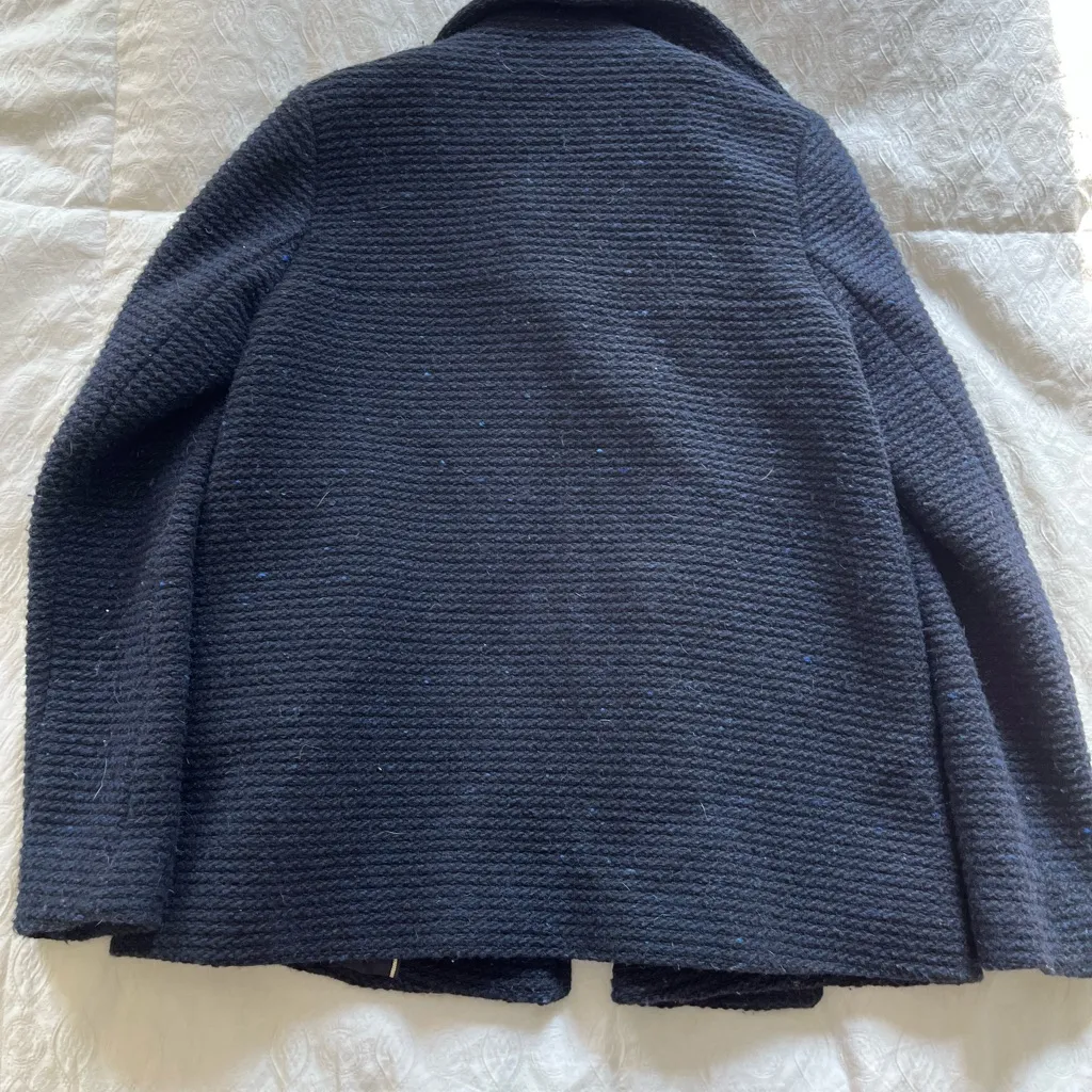 Zara Wool Dark Blue Double-Breasted Peacoat size medium - Image 11
