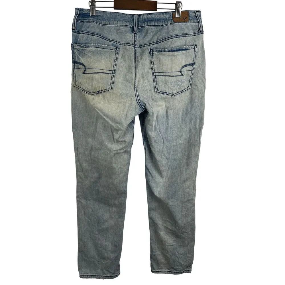 American‎ Eagle Tomgirl Jeans Womens 8 Blue Button Fly Distressed Patched Denim - Image 2