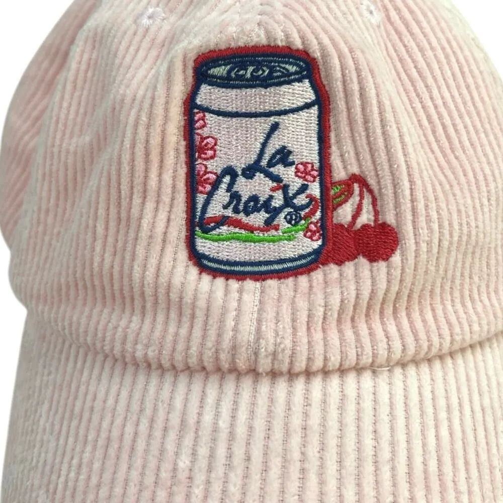 La Croix Pink Corduroy Soda Can Cherry Embroidered Adjustable Baseball Cap Hat S - Image 4