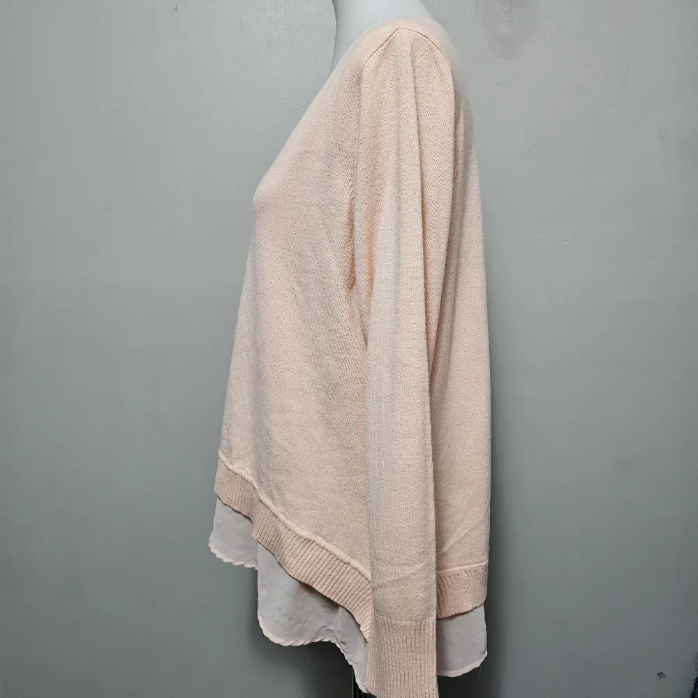 NY&CO Peach Vneck Contrast Chiffon Hem Sweater Size XL - Image 3