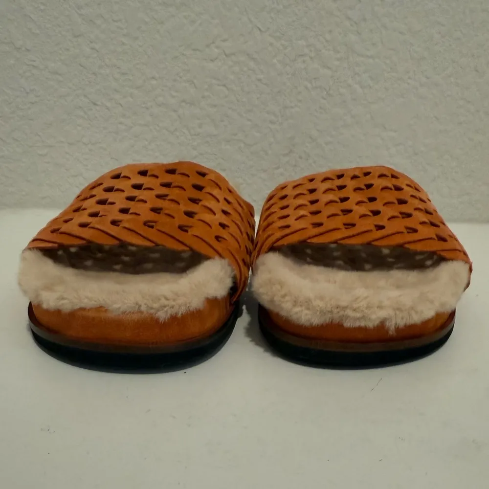 Rag & Bone Bailey Sunset Orange Suede Faux-Shearling Lined Slide Sandal Size 38 - Image 5