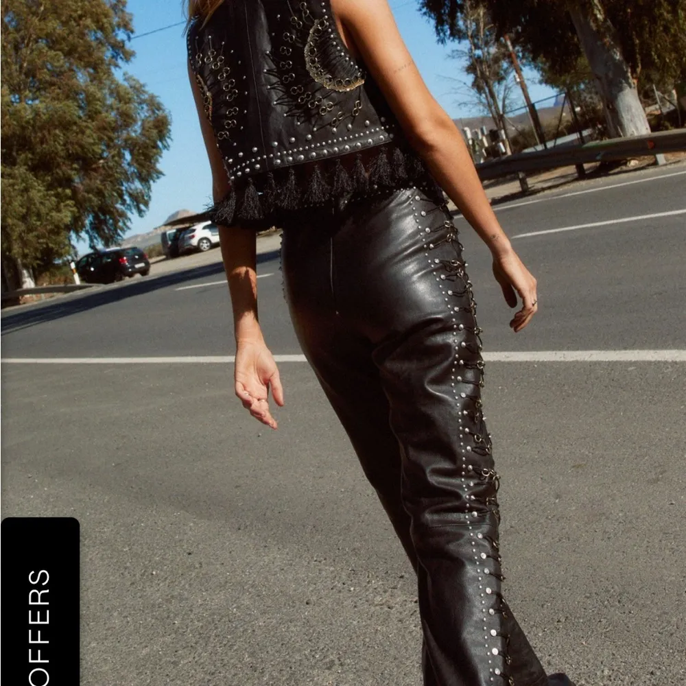 Premium Real Leather Ring Detail Pants - Image 4