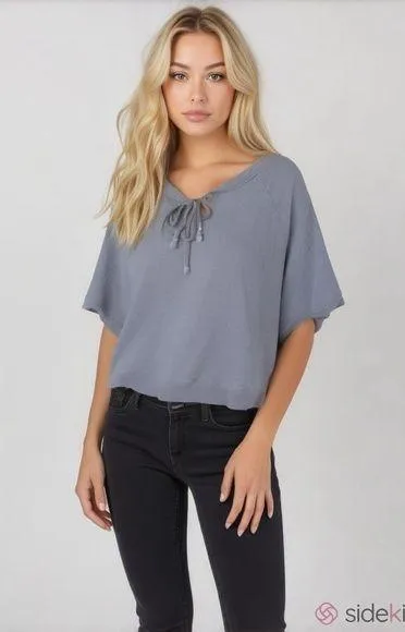 The Sweatshirt Project Periwinkle Blue Lace-Up Short Sleeve Relaxed Fit Top XL - Image 1