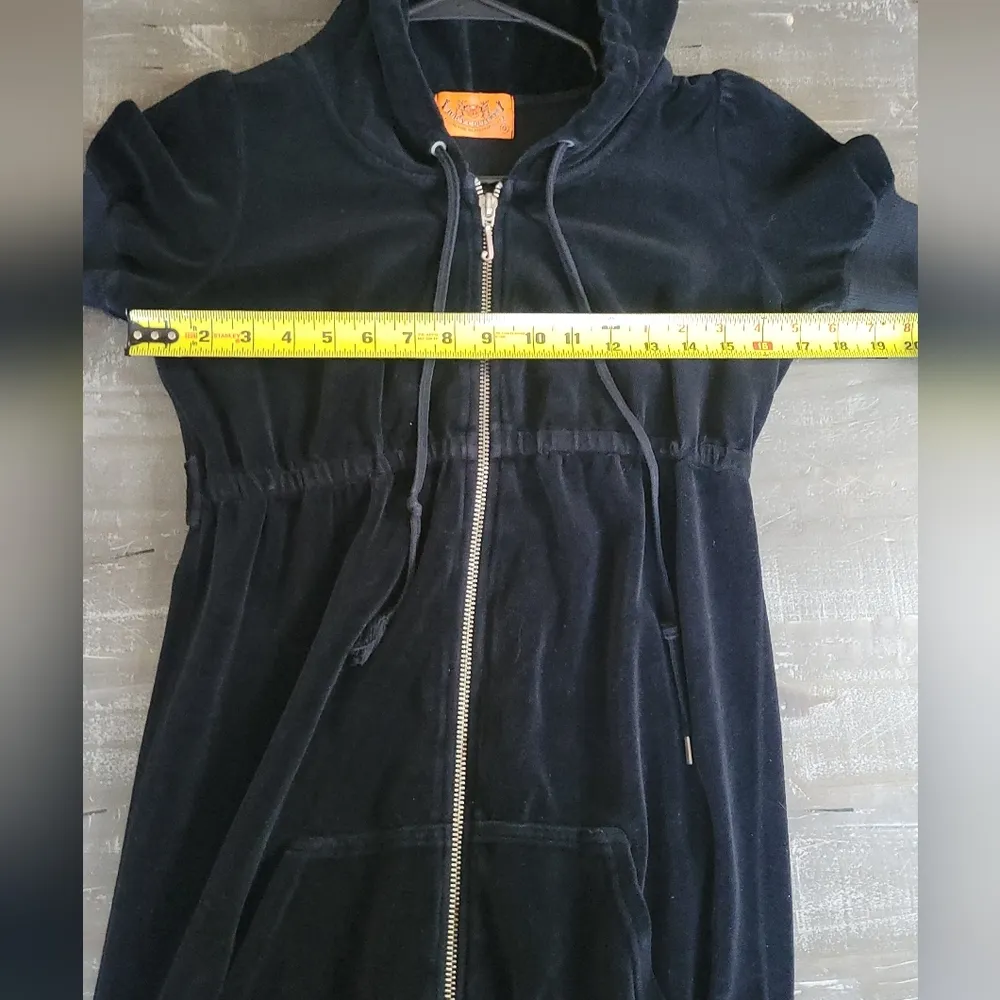 Juicy Couture Womens Black Front Zip Velvet Velour Hooded Dress Size S - Image 11
