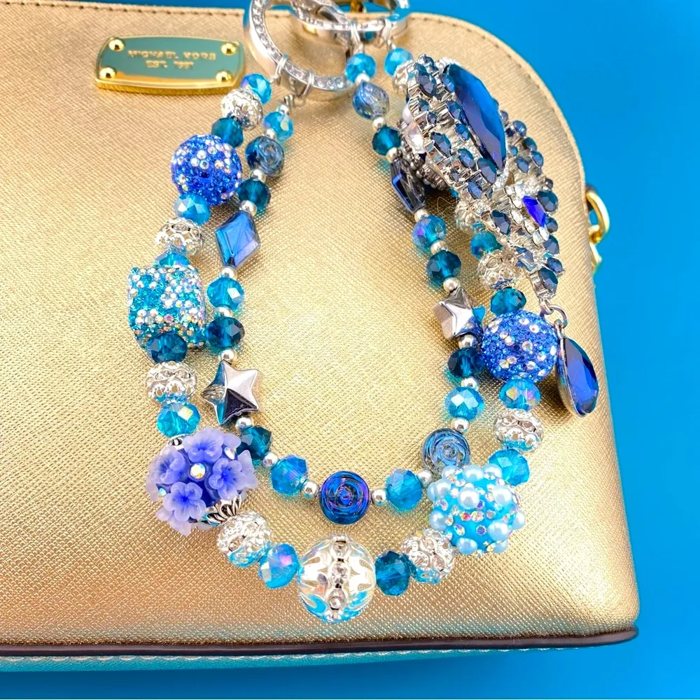 💙Luxury Bag/Phone Chain Charm/Keychain Sparkly Rhinestone Brooch & Crystal Beads - Image 2