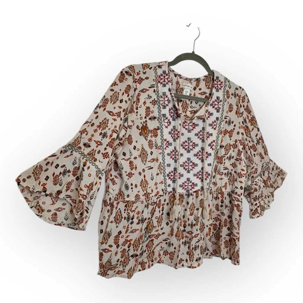 Coldwater Creek Boho Western Embroidered Peasant Top Floral Blouse Petite XL - Image 2