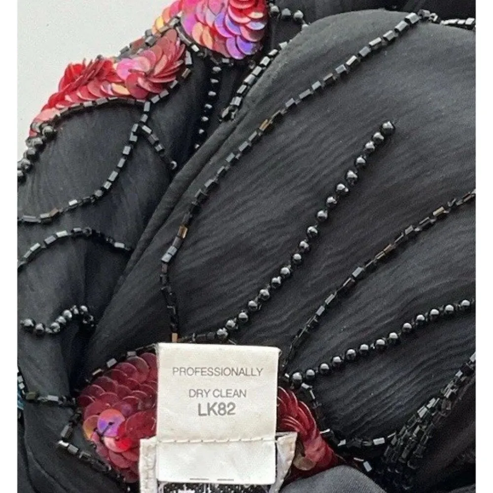 Vintage Styleworks Floral Silk Beaded Women’s Dress Size 18 Style J0313 Black - Image 13