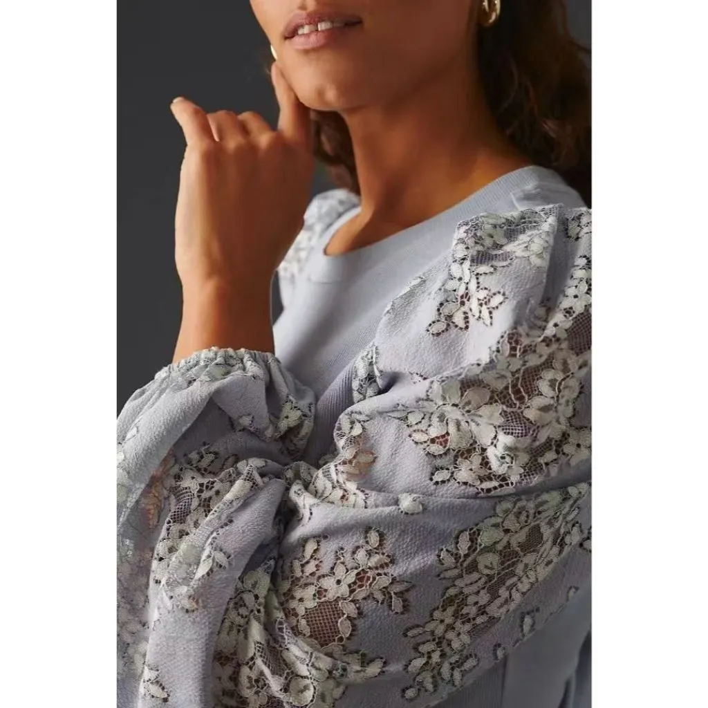 NWOT Anthropologie DOLAN Lace Puff-Sleeve Top Blue Size XL Long sleeve - Image 2