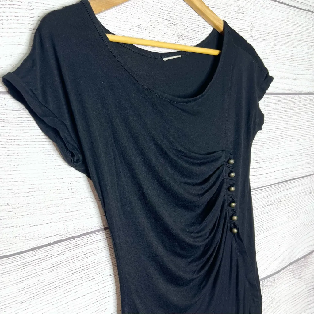 Vintage Y2K 2000s Mcbling Grunge Rocker Chick lMall Goth Long Black Ruched Top - Image 4