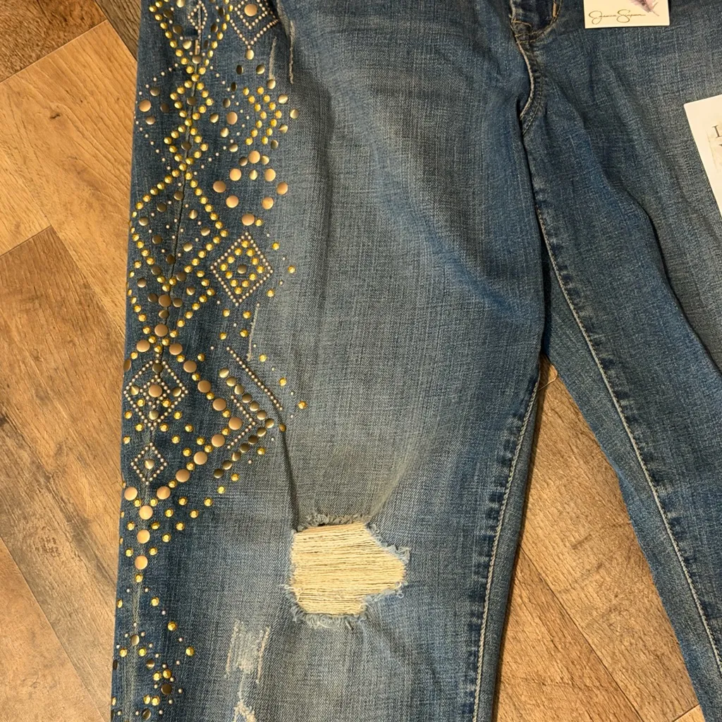Jessica Simpson Mika Best Friend High rise Skinny Distressed Embellished Size 31 - Image 4