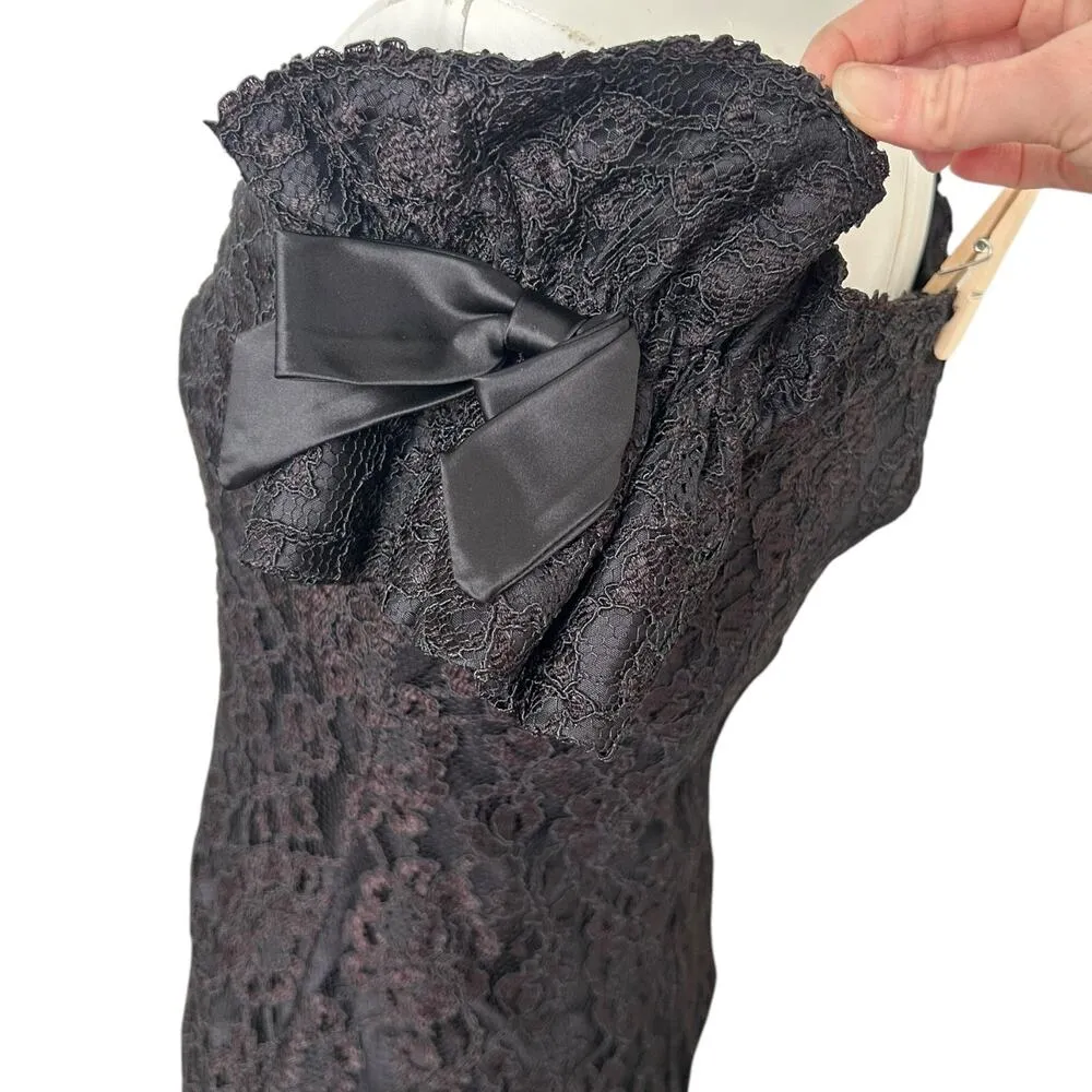 Vintage 80s LBD Lace Sheath Cocktail Party Dress Off the Shoulder Black 12 Glam - Image 4