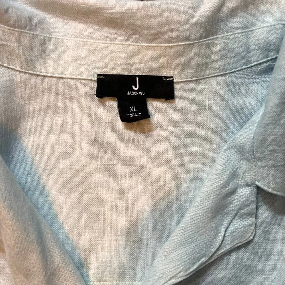 Jason Wu Dip Dye Linen Button Front Shirt Sky Blue Ombre Long Sleeve. Size XL - Image 3