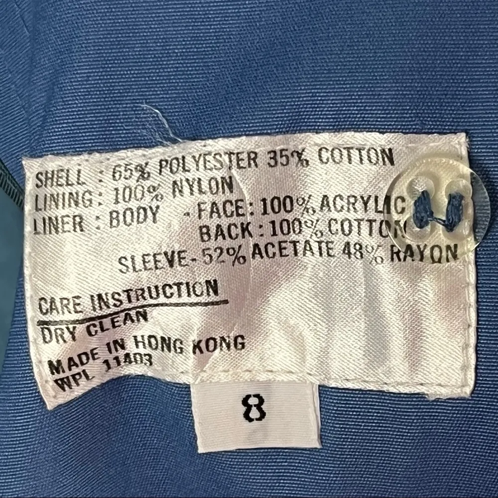 VINTAGE OBJECTIVES Blue Front Button Back Pleated Lined Interior Trench Coat 8 - Image 4