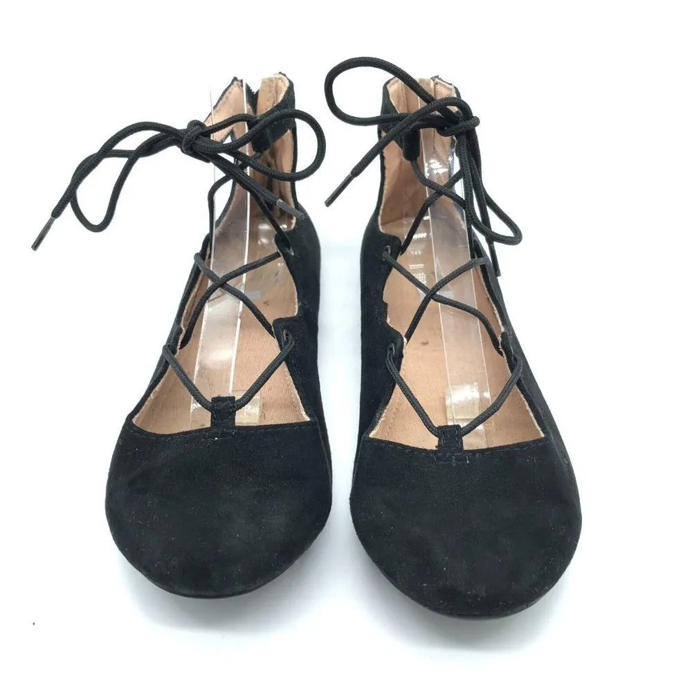 Old Navy Womens Flats Lace Up Ankle Strap Faux Suede Zipper Black Size 4 - Image 2