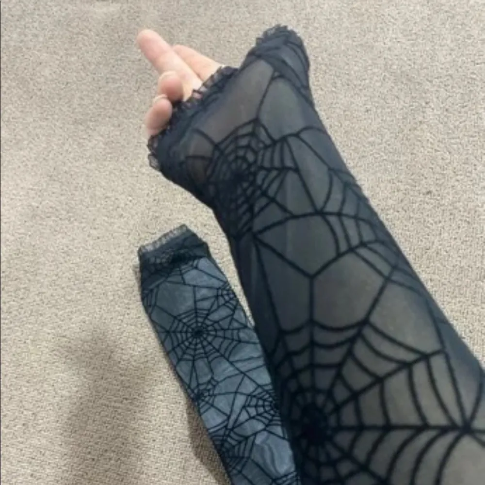 Halloween Spider Web Gothic Fingerless Gloves - Image 4