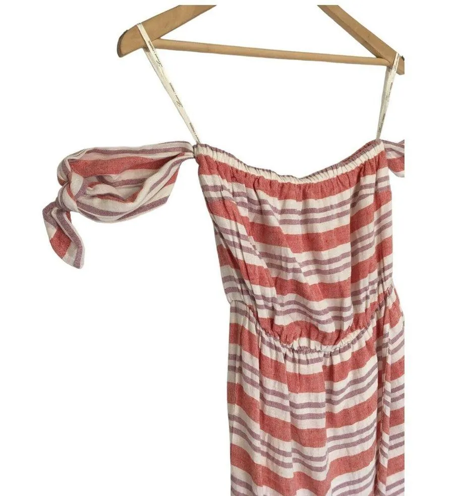 New Lovers And Friends Womens XS Mira Linen Off Shoulder Midi Striped Dress Pink - Image 4